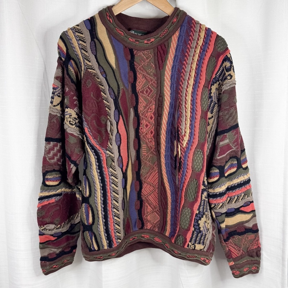 Tundra Canada 3D Knit Sweater XL Vintage Coogi Style Cotton Colorful 90s